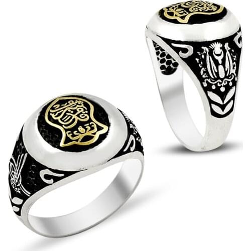 925 Silver Ottoman Symbol Printed Casual Rings for Men
