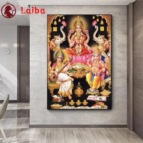 Diamond Embroidery Hindu Gods Lord Ganesha Krishna Religion Full Square round Diamond Mosaic Painting Cross Stitch Wall Decor