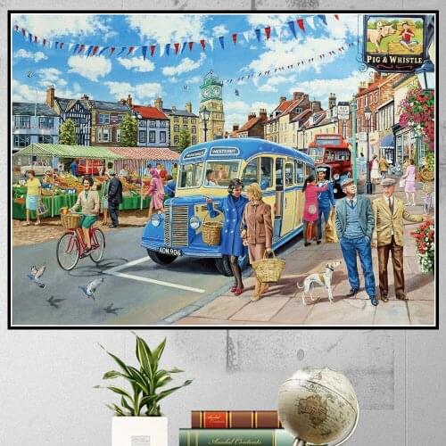 5D DIY Diamond Painting Embroidery 3D Town Car Scenery Full Square/Round Drill Mosaic Cross Stitch Kit Rhinestone Beads Pictures