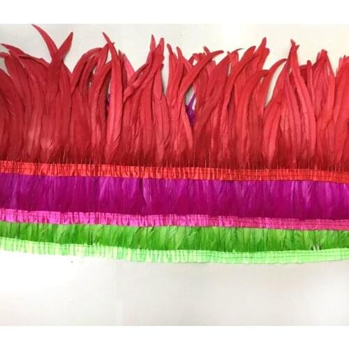 Free Shipping 10Meters/lot colorful Rooster Feather Trims 30-35cm width coque Feather strung Chicken Feather trimming