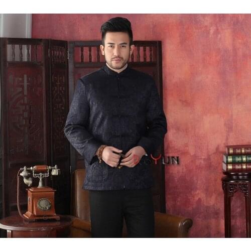 Free Shipping Novelty Black Mens Tang Suit Classic Chinese Style Top Silk Satin Jacket Button Coat S M L XL XXL XXXL