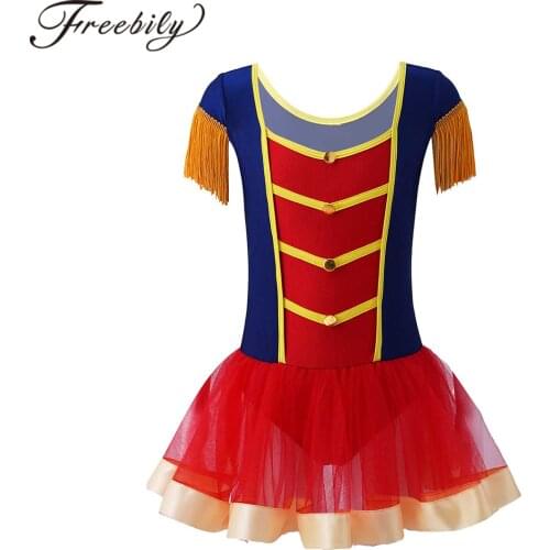Kids Girls Ballet Dress Halloween Cosplay Costume Tassel Sleeve Tulle Gymnastics Leotard Dress For Dance Performance Fancy Party