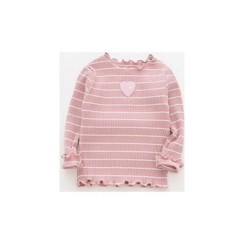 Baby Girls Tees Tops Heart Embroidery Baby Girls T-shirt Striped Long Sleeve Autumn Spring Kids Cotton Knit Pullover Clothes