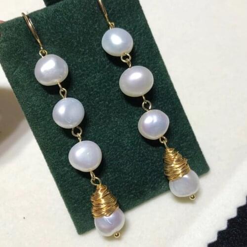 Long dangle lady handmade baroque pearl jewelry,natural white pearl women party jewelry good quabridal lity gift female