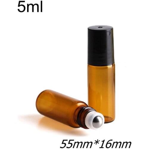 100 Pieces/Lot 5ml Amber Roll On Essential Oil Bottles Refillable Roller Ball Glass Vials Brown Empty Parfum Bottle