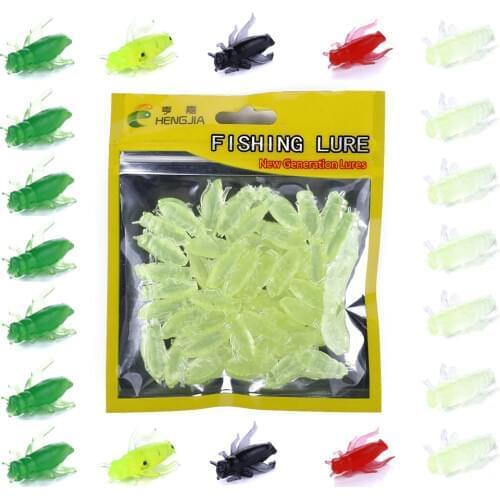 HENGJIA 50pcs/lot 0.8g 2.5cm Soft Simulation Silicone Insect Cricket Isca Artificial Fishing Lure Wobblers Pesca