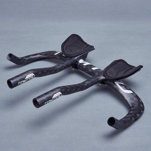 TOMTOU Carbon Fiber Bicycle Handlebar Road Bike TT Handlebar Rest Bar Ends Sets 12K Matte White