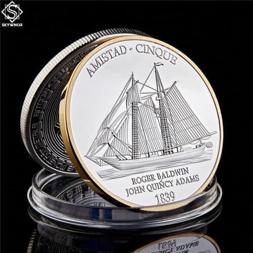 1839 American Civil War Boat Amistad Anniversary Gold & Silver USA Challenge Coin Collectibles