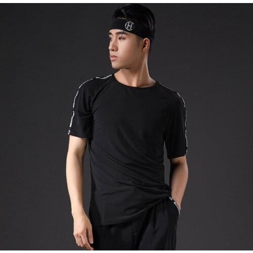 Fashion Men Latin Dance Costumes Black Short Sleeve Tops Samba Tango Latin Dance Performance Costumes Stage Dance Wear DN8919