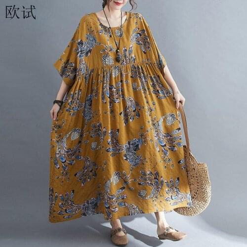 Plus Size Floral Summer Dress Women Cotton Floral Print Ladies Dresses 4XL 5XL 6XL Long Beach Boho Dress Vestido Largo 2021
