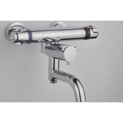 Copper bathroom thermostatic faucet bath, Brass thermostatic shower faucet mixing valve, Dual handle wall mounted shower faucet