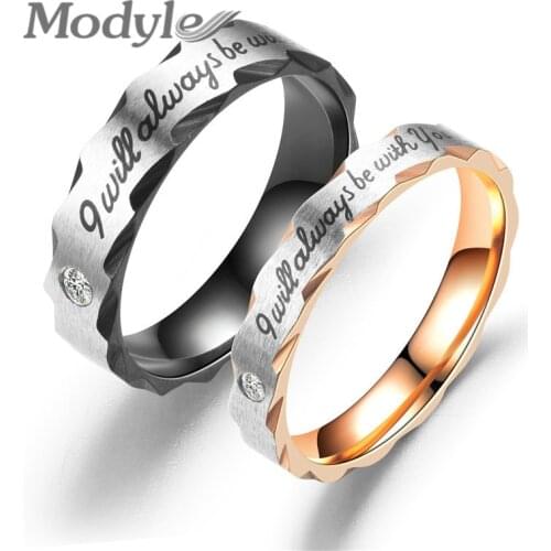 Modyle 2020 New Fashion Black and Rose Gold Color Crystal Letter Wedding Ring for Woman Man Dropshipping