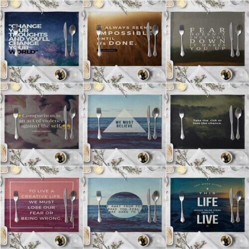 Fashion Print Rectangle Cotton Linen Western Style Table Pad Cut Mats Placemat for Dinner Kitchen Table 40x30cm