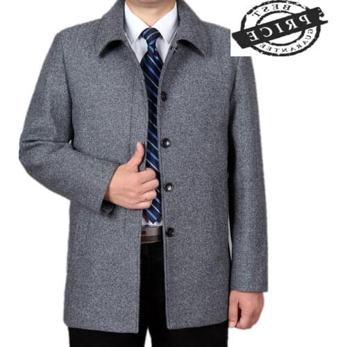 Mens Woolen Winter Jackets Coats Turn-down Collar Men Wool Coat Middle aged Wool & Blends Casual Male Overcoat HH152
