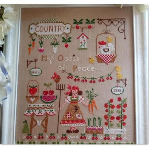 My garden cross stitch kit cartoon girl in country design 14ct 11ct linen flaxen canvas embroidery DIY needlework
