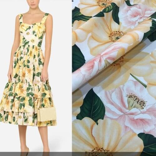 Flower Printed Natural Organic Cotton Fabric Brand Fashion Clothing Shirt DIY Fabric Fabrics for Dress by Meter Sewing Wholesale