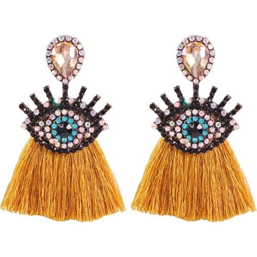 2019 New Arrival Vintage Evil Eye Tassel Earring Bohemian Style Crystal Ethnic Long Fringe Earring Women Jewelry