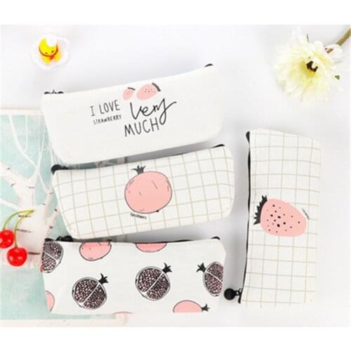 DL Pomegranate sweet words and simple creative stationery bag student canvas leather bulk pencil box cute funny student supplies