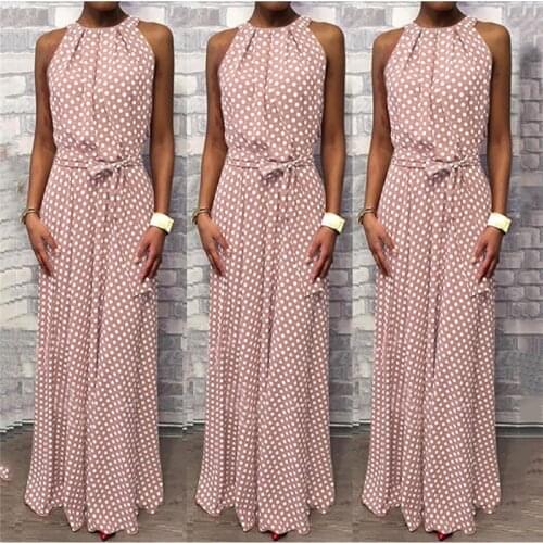 New Summer Boho Long Dress Polka Dot Casual Dresses Bandage Pink Elegant Halter Strapless Vacation Bodycon Sundress For Women