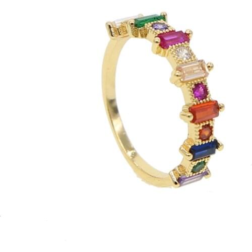 Multicolor Square Zircon Blue/White/Pink Rings For Women Vintage Fashion yellow Gold Filled Birthstone Ring