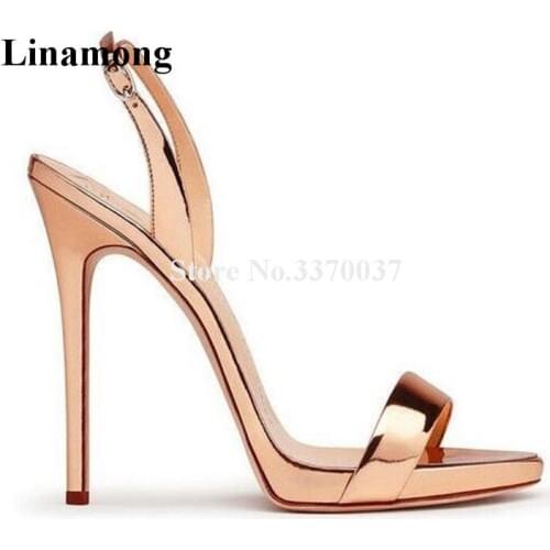 Women Classical Style Easy One Strap Charming Sandals Shining Luxury Gold Silver High Heel Sandals Formal Dress Shoes Pumps