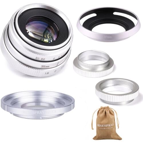 Silver Mini 35mm f/1.6 APS-C CCTV Lens+adapter ring+2 Macro Ring+lens hood for Fujifilm X Mount Mirroless Camera XT10/XT20/XT30