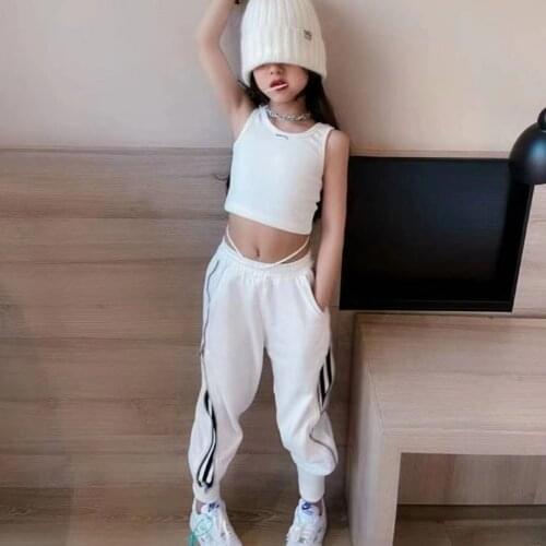 Modern Baby Girls Clothes Sleeveless T-shirt Side Zipper Stripes Sweatpants Suit Summer Jazz Hip Hop Children Vest Pants Outfits