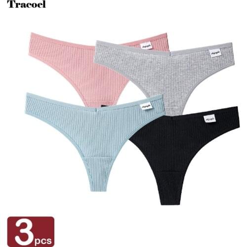 Tracoel 3Pcs/Pack Pure Cotton Womens Briefs Sports Sexy Low-Waist Seamless Breathable Cross Underwear Ladies Lingerie