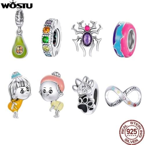 Wostu Avocado little girl boy Paw Print Charm 925 Sterling Silver Beads Fit Original Pan Bracelet Silver S925 Jewelry Mom Gift
