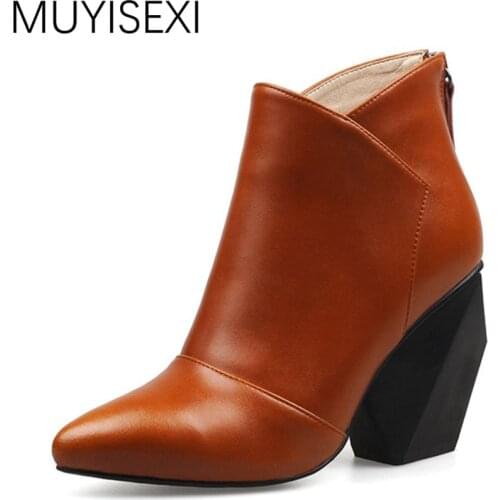 Women Boots Black Genuine Leather Ankle Boots Pointed Toe High Heel Women Winter Shoes bottes femmes botas mujer HL23 MUYISEXI