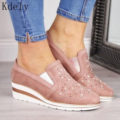 New Summer Women Wedge Canvas Shoes 2020 Casual Ladies Single Shoes Plus Size Breathable Rhinestone Slip-on Women Sandals Pumps