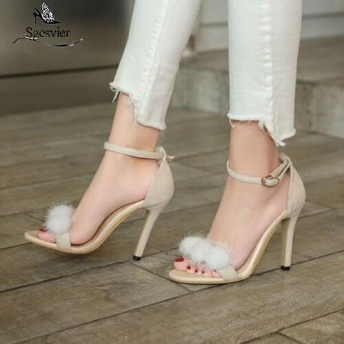 Sgesvier Woman Sandals Plus Size 33-48 Woman Shoes Super Thin High Heel Ankle Buckle Straps Female Footwear Ladies Sandals B514