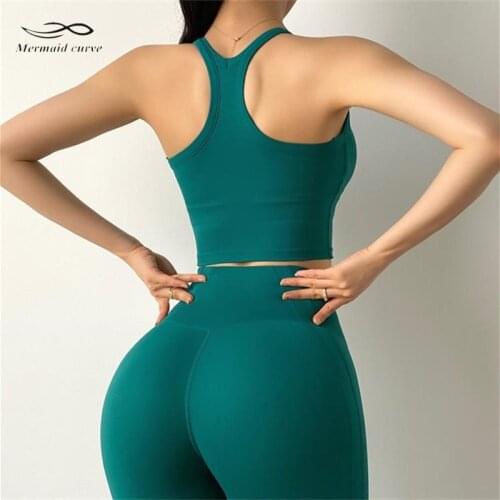 Mermaid Curve 2020 Women Sports Vest Elastic Tight Sleeveless I-Shape Vest Sexy Crop Top Workout Quick-Dry Yoga Shirts With Pads