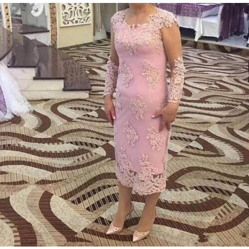Elegant Weddings Party Evening gown 2019 Jewel Long Sleeves lace Mother Of The Bride Dresses vestido novia Appliques Tea Length