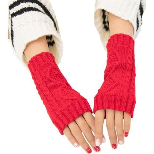 QCOOLJLY Winter Warm Gloves For Women Girls Knitted Solid Color Mittens Fingerless Thick Artificial Wool Gloves