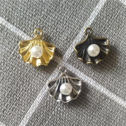 10Pcs Alloy Simulated Pearl Shell Charms 3 Colors Conch Sea Nautical Pendants For Making Earrings Necklace DIY Jewelry Handmade