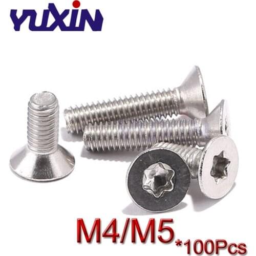 100Pcs/Lot M4 M5*L ISO14581 A2-70 Stainless steel 304 Countersunk Head Torx Screw Flat Six-lobe Machine Screws