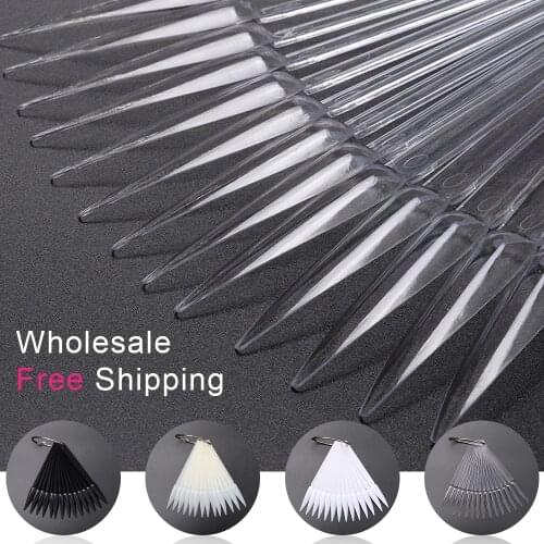 200pcs Color Card False Nail Tips Fan Clear Nature Fake Nail Art Practice Display Design Nail Swatch Manicure Tools