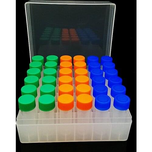 36pcs Plastic 5ml Cryovial With Colored Screw Cap+ 1pcs 36 Vents plastic Freezing Tube Storage Box for experiment