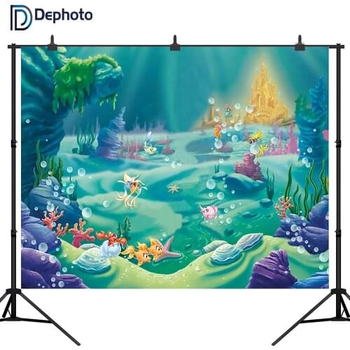 DePhoto Little Mermaid Princess Under Sea Bed Castle Corals Photography Backdrop Baby shower Birthday Party photo background