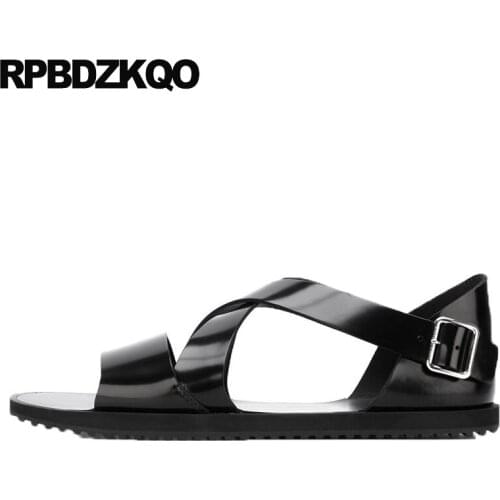 Men gladiator sandals summer strap black casual high quality flat size 45 46 big plus shoes 2019 genuine leather beach roman