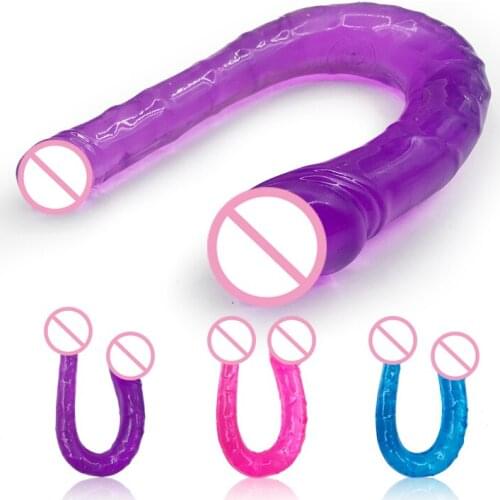 Double Dildo U Shape Big Dildo Flexible Soft Jelly Vagina Anal Women Lesbian Double Ended Dong Penis Artificial Penis Sex Toys