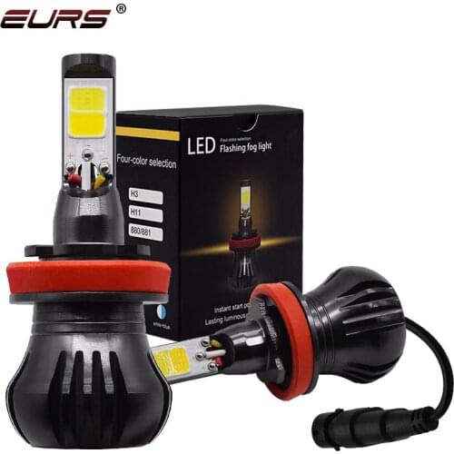 EURS 2pcs Dual color fog lamp H3 LED 880 H11 9005 9006 H7 LED headlight 3000k 6000k flash Light Bulb Turning Parking Bulb 12V