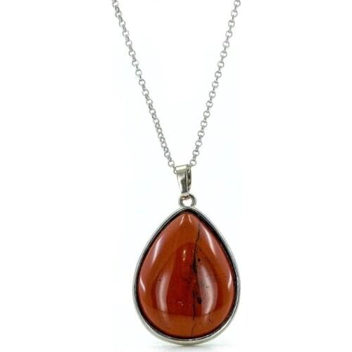 Drop Natural Jasper Gemstone Silver Necklace