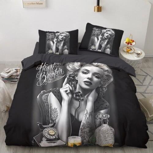 Euro Family sets Bed linen set for home Bedding Set duvet cover 150*200 200*220 size Bed Cover 6pcs Skull Madam Marilyn Monroe