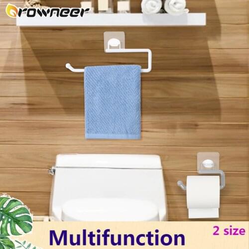 2 Size Multifunction Rail Hanging Paper Roll Towel Holder Under Drawer Cabinet Door Hook Rack Kitchen Bathroom Storage Organizer