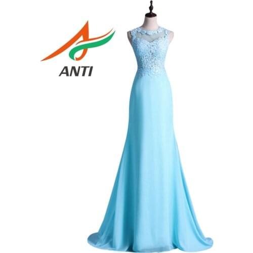 ANTI Fashion Sky Blue Evening Dress Sleeveless O-Neck Backless Formal Gowns Mermaid Wedding Party Abide Off the Shoulder HQY308