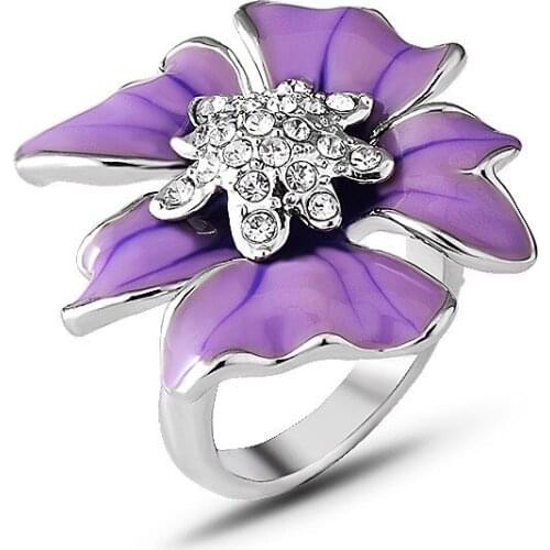 Fashion Elegant Light Purple Flower Rings for Women Girls Wedding Jewelry