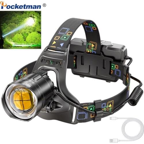 500000LM Powerful Headlamp XHP100 LED Headlights 2500M Long Range Headlight USB Rechargeable Head Lamp Waterproof Head Light