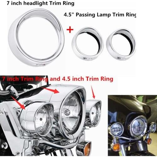 Motorcycle 4.5" LED Auxiliary Fog Light Trim Ring 7" Headlight Ring Trim For Harley Street Glide Road King Electra Glide Softail